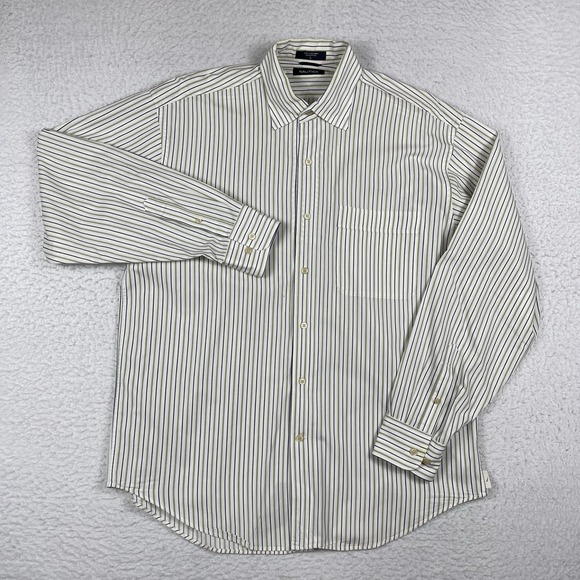 Nautica‎ Shirt Mens Large White Green Striped Vintage Hong Kong Workwear Office - Picture 1 of 15